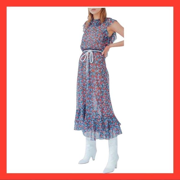 NWT, Robert Rodriguez Juliette Blue and Red Floral Maxi Dress - 4 - Picture 5 of 6